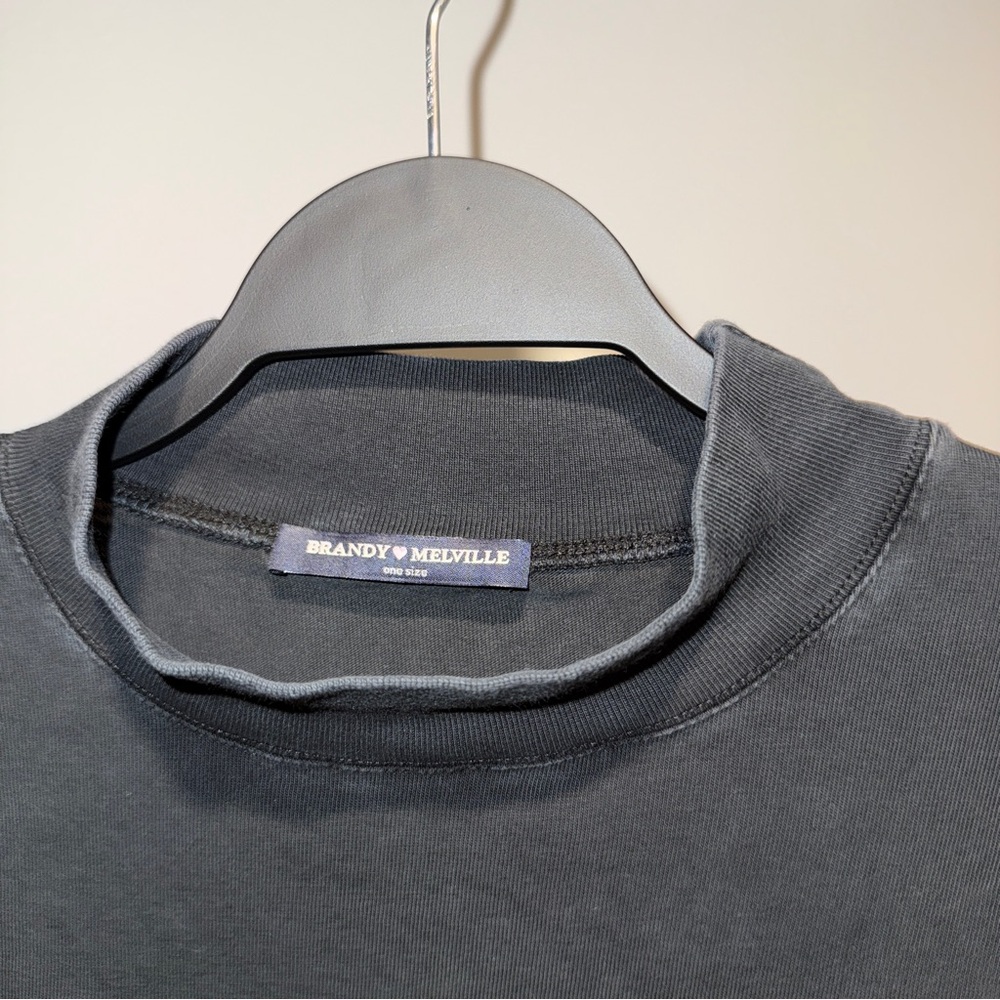 Brandy Melville Mock Neck Black Boxy Turtleneck Short Sleeve Tee Shirt One Size